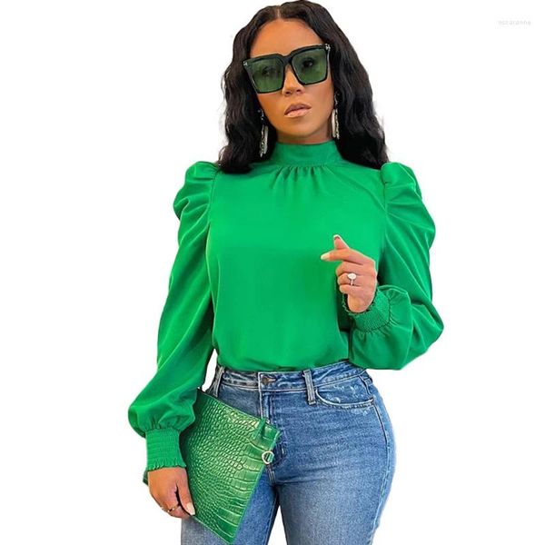 Ropa étnica Tops africanos Camisas Ropa de mujer Stand Collar Puff Manga Túnicas 2024 Moda Color Sólido Elegante Casual Streetwear