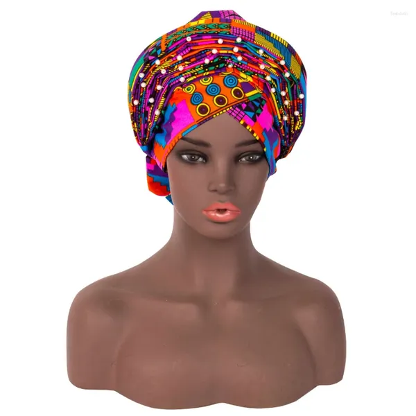 Ropa étnica turbante africana envoltura de cabeza pre-atada para mujeres negras para envolturas con cuentas de bandeo beanie wyb842