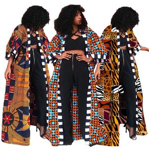 Ethnische kleding Afrikaanse vintage bloemenprint Dashiki Cardigan vrouwen herfst uit het kader van de rode plus size kleding veter boho streetwear trench 230510