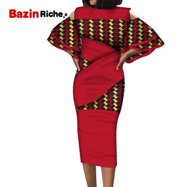 Ropa étnica vestidos africanos con estampado de cera para mujer 2023 Dashiki vestido con cuello de volantes de empalme de talla grande para fiesta WY5635