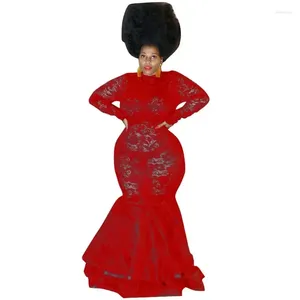 Etnische Kleding Afrikaanse Bruiloft Jurken Voor Vrouwen Traditionele Lange Mouw O-hals Zwart Wit Rood Kant Avond Maxi Jurk Afrika