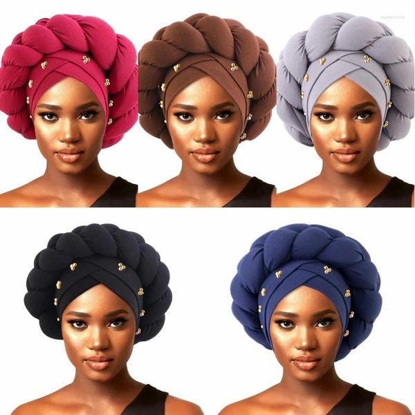 Ropa étnica Mujeres africanas Gorra con cuentas Suave Acogedor Trenza Alta Calidad Elasticidad Envoltura de cabello Lady Muslim Care Hijab Hat