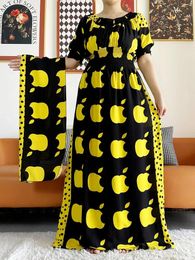 Ropa étnica Mujeres africanas Dashiki Algodón Vestido floral Impresión Diseño de manzana Manga corta Recoger cintura recta suelta