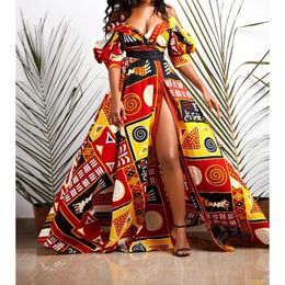 Etnische kleding Afrikaanse vrouwen kleden dashiki print ankara jurken zomer sexy vneck backless highwaist maxi jurk kanga kleding 230419