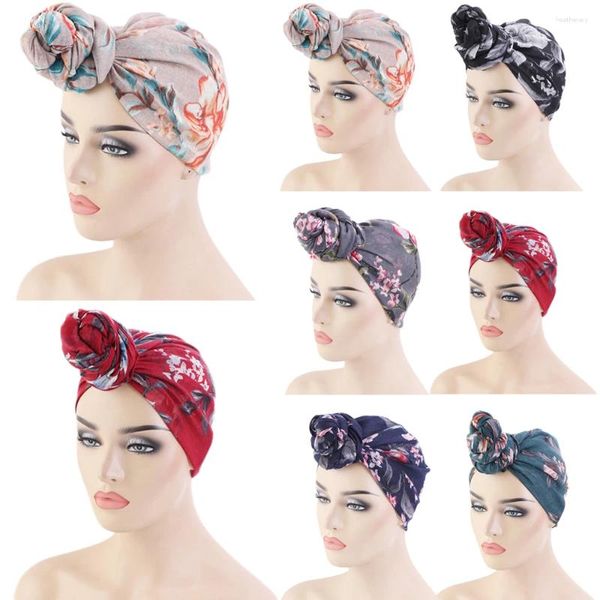 Ropa étnica Mujeres africanas Floral Impreso Anudado Musulmán Hijab Turban Voile Pérdida de cabello Gorro Head Wrap Headscarf Bandanas Accesorios