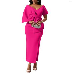 Ropa étnica mujeres africanas vestidos largos 2023 verano Sexy lazo grande elegante cuello en V fiesta boda poliéster blanco rosa púrpura batas Maxi