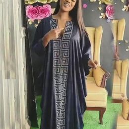 Ropa étnica Mujeres africanas Vestidos de talla grande Taladro de seda Cuello en V Ropa Dashiki Abaya Dubai Vestido largo musulmán RobeEthnic