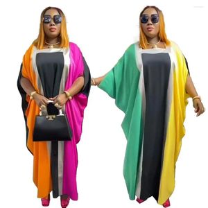 Vêtements ethniques Boubou pour femmes africaines Nigeria Rayon Couleur assortie Style de robe à manches chauve-souris