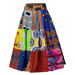 Ropa étnica Falda de mujer africana Elástico Dashiki Estampado de algodón Falda de empalme Diario de mujer africana Moda casual Falda de mujer africana 230310