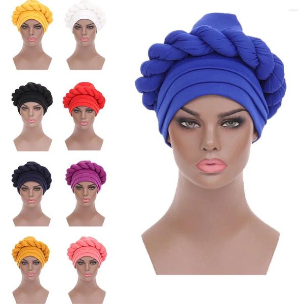 Ropa étnica Mujeres africanas Twist Knot Braid Turban Hat Color Sólido Musulmán Interior Hijabs Caps Islámico Headwear India Pérdida de cabello Bonnet para