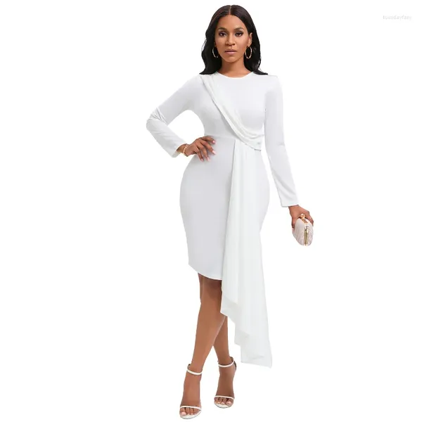 Ropa étnica Mujeres africanas Vestidos de fiesta blancos 2023 Sexy Manga larga Irregular Peplum Elegante Vestido hasta la rodilla Evento de Navidad Noche