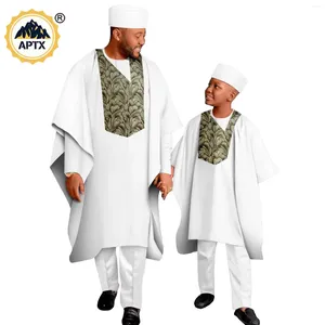 Etnische Kleding Agbada Voor Vader En Zoon Afrikaanse Familie Bijpassende Kleding Dashiki Top Broek Gewaden Hoed Sets Mannen Outfits Trouwkostuums 24F003