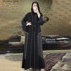 Vêtements ethniques Ah Yuan Noir Dubaï Turquie Musulman Hijab Robe 2023 Caftan Islamique Kimono Robes