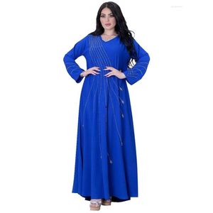 Etnische kleding al-adha gewaad dames mode diamant-ijzerwandeling swing maxi jurk moslim losse casual v nek lange mouw dagelijkse kleding dr dhqij
