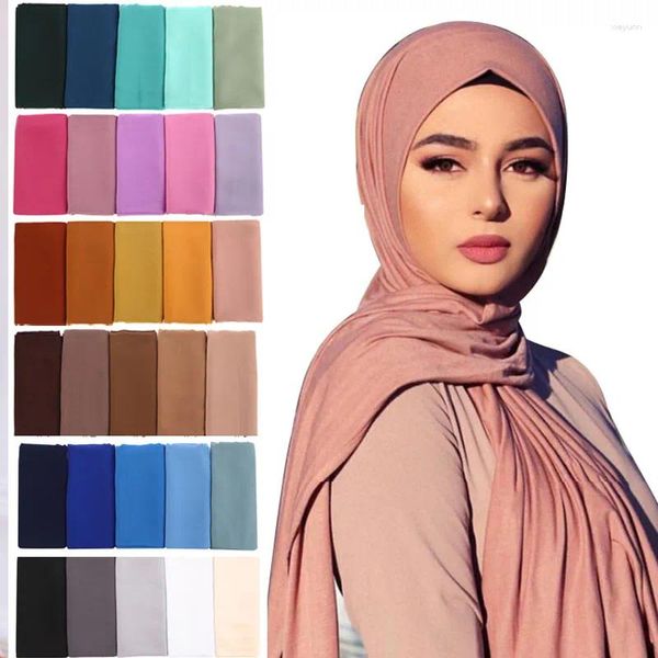 Ropa étnica Alobee Muslim Chiffon Hijab Bufanda Wrap para mujeres Cabeza larga Hijabs Ladies Veil Color Sólido Bufandas Jersey