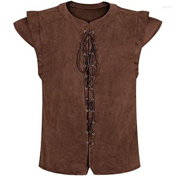 Vêtements ethniques Amazon Wish Medieval Daim Viking Lace-up Vest Renaissance Ruffle Sleeve Top