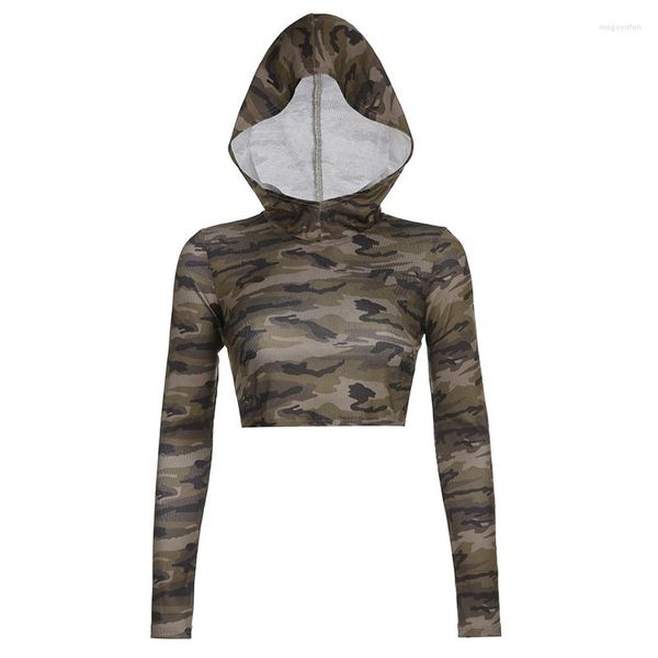 Ropa étnica American Street Camuflaje Ropa de trabajo Mochila escolar Hebilla Ahuecada Abrigo de manga larga Mujeres Slim-Fit Capucha Top corto