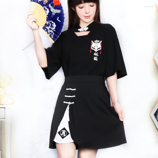 Ropa étnica Anime Kimono Camisa Verano Mujer 2023 Cinta japonesa Chica Lolita Camiseta Falda corta Conjunto Traje adulto 31042