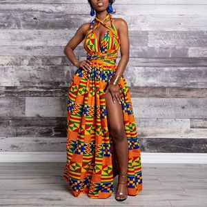 Etnische kleding Ankara Afrika Maxi Dress Women Dashiki Print Split African Desse Party Es voor gewaad Africaine 230510