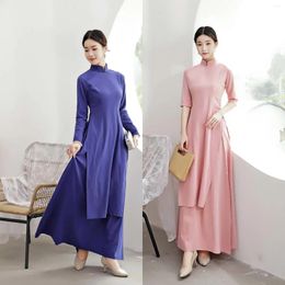 Ethnische Kleidung Ao Dai Kleid Retro Langes Cheongsam Großformat Kunst Damen Elegant Täglich Verbessertes Qipao