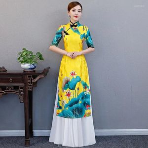 Vêtements ethniques Ao Dai Long Cheongsam Traditional China Style Party Qipao Robe Oriental Womens Elegant Night Robe Vestido Plus Size S-5XL