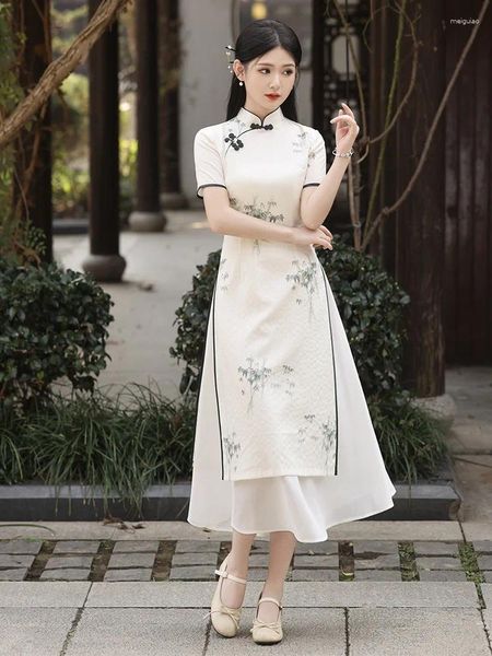 Vêtements ethniques Ao Dai Summer Qipao Elegant Split Robe Femmes Mandarin Collar Cheongsam Sexy Chinese Style Dreses