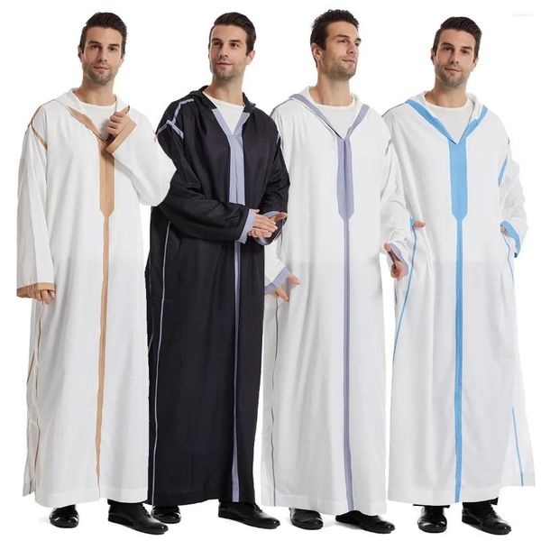 Vêtements ethniques Costumes arabes Robe Dubaï Saudi Abaya Hommes Musulman Jubba Thobe Robe Eid Capuchon Turquie Kaftan Islamique Caftan Middle Party