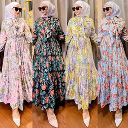 Vêtements ethniques Arabe Moyen-Orient Robe musulmane Jilbab Abaya Imprimer Robe à manches longues Malaisie Indonésie Bord à volants Abayas pour femmes