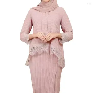 Vêtements ethniques Femmes musulmanes arabes modestes Dubaï 2024 3/4 manches plissées froissées et jupe ensemble islamique Abaya Malaisie Turquie