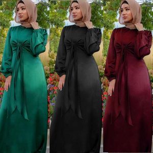 Ropa étnica túnica árabe abayas eid ramadán vestido satén musulmán femenino sólido color casual dubai abaya pavo modesto islámico