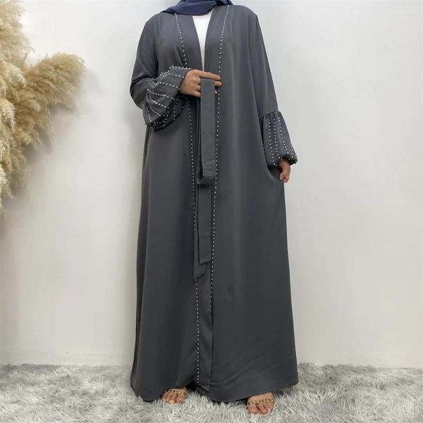 Vêtements ethniques Arabe Turquie Moyen-Orient Mode Élégant Net Couleur Perlée Musulmane À Lacets Cardigan Robe Femmes Outwear