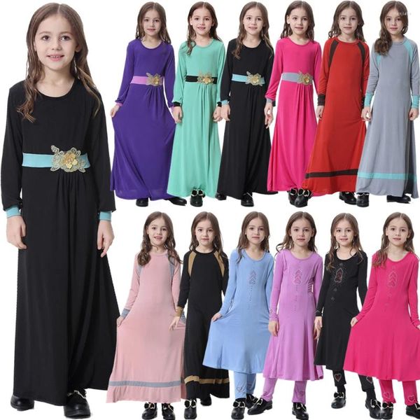 Ropa étnica Vestidos árabes Niños Niñas Abaya Dubai Kaftan Largo Maxi Bodycon Musulmán Hijab Vestido Turco Kid's Islámico Robe