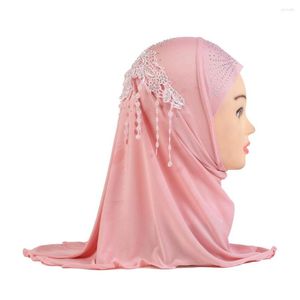 Bufanda de moda para mujer arabesca y musulmana de ropa étnica cubierta de seda de hielo para niña pequeña con cabeza de taladro de encaje