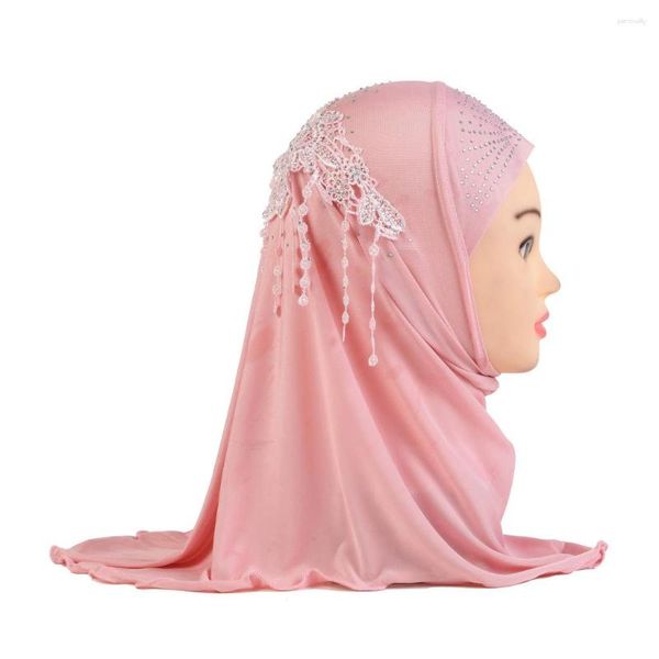 Vêtement ethnique Arabesque et écharpe de mode pour femmes musulmanes Petite fille Glace Soie couvrant avec tête de perceuse en dentelle