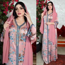 Etnische Kleding Arabische Jurken Lente Bloemenprint Jurk Vrouwen Diamant Dubai Arabische Turkije Marokko Kaftan Islamitische Jurk Gewaad Vestido