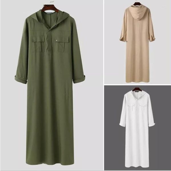 Vêtements ethniques arabe Jelaba à manches longues hommes Jubba chemise de poche à capuche islamique Incerun musulman hommes Robe Oman Panjabi pour homme