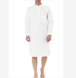Ropa étnica árabe hombres túnica hasta la rodilla bolsillo Simple camisa de hombre musulmán Eid Mubarak Kaftan Kameez Thobe oración Qamis hombre