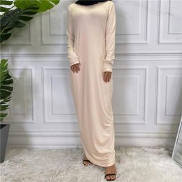 Vêtements ethniques arabe solide à manches longues robe femmes sous-couche décontracté ample musulman abricot Vestidos Arabes dubaï Y Turcos