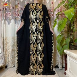 Etnische kleding Aankomst Afrikaanse borduurbloems Dresser met sjaal grote size vrouwen moslim pailletten lange zwarte dame kleding 230317