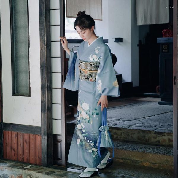 Ropa étnica Llegada Japonés Cosplay Mujeres Original Yukata Vestido Kimono tradicional con Obi Performance Trajes de baile Un tamaño FF2343