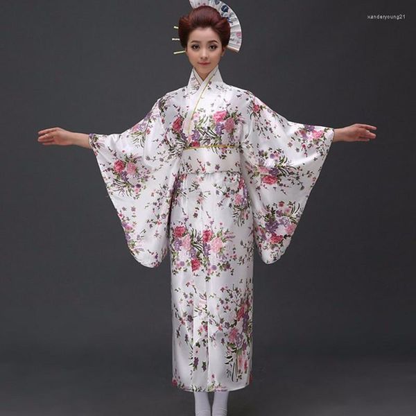 Ropa étnica llegada japonés tradicional satén Kimono clásico Yukata con Obi Sexy Vintage mujer vestido de graduación Floral talla única