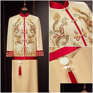 Vêtements ethniques Arrivée Mâle Style Chinois Costume Groom Robe Veste Longue Robe Traditionnelle Qipao Pour Hommes Drop Livraison Vêtements Otxo4