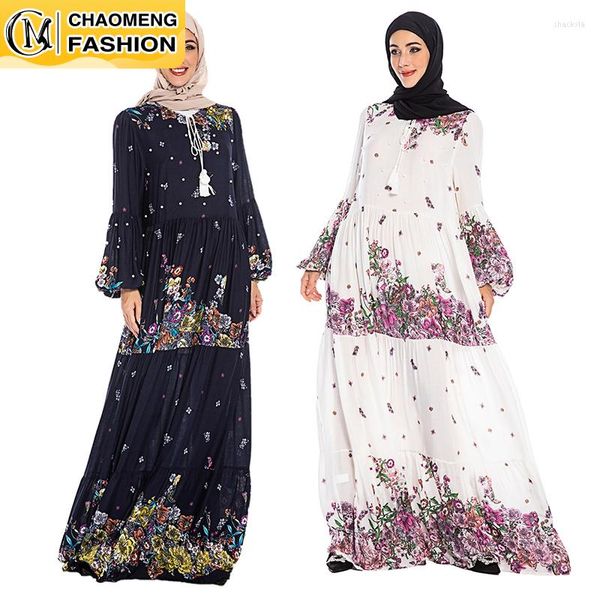 Vêtements ethniques arrivée moyen-orient grande taille à manches longues modeste imprimé fleuri Maxi turquie robe femmes musulmanes Abaya islamique