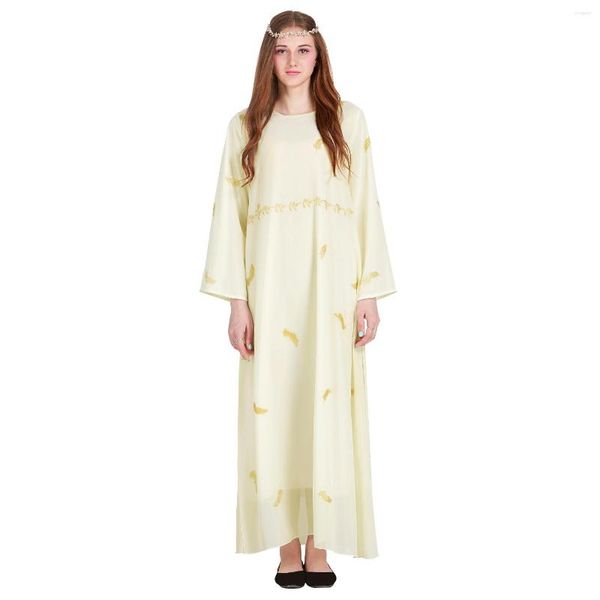 Vêtements ethniques arrivée femmes Robe d'été Abaya musulman en mousseline de soie impression col rond longue arabie saoudite dubaï caftans Robe islamique