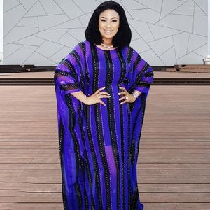 Vêtements ethniques arrivées 2022 femmes robes africaines Maxi noir rayure imprimé manches longues chauve-souris pull Robe dames mode pour quotidien