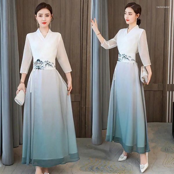 Vêtements ethniques Robes asiatiques Femme Eleganti Slim Zen National Harajuku Vintage Style Hanfu Femmes Robe chinoise Traditionnelle Longue Qipao