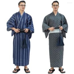 Vêtements ethniques Costumes traditionnels japonais asiatiques Hommes Année Kimono Jinbei Vêtements de nuit Spa Sauna Mince Coton Yukata Robe de bain longue Robe