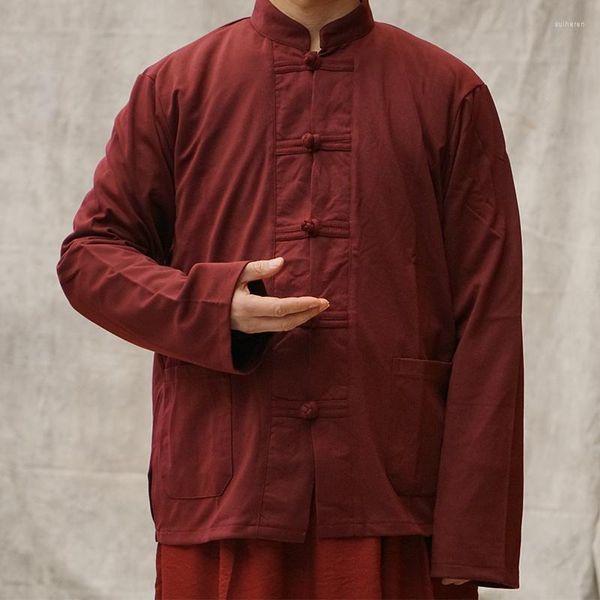 Ropa étnica Auspicioso Monje Ropa Lama Invierno Felpa Cálido Algodón Tibetano Budista Botón
