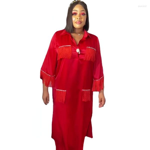 Vêtements ethniques Automne Robes africaines pour femmes Élégantes manches 3/4 Rouge Bleu Blanc Gland Longue Robe Maxi Dashiki Vêtements