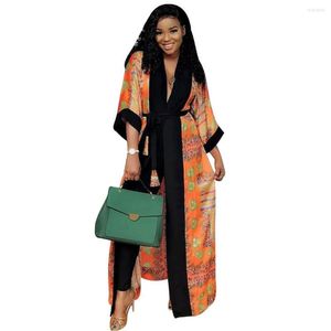 Etnische kleding herfst Afrikaanse vrouwen veter vest Cardigan oranje dashiki print lange jas femme gewaad maxi outdache boho streetwear ethic trench